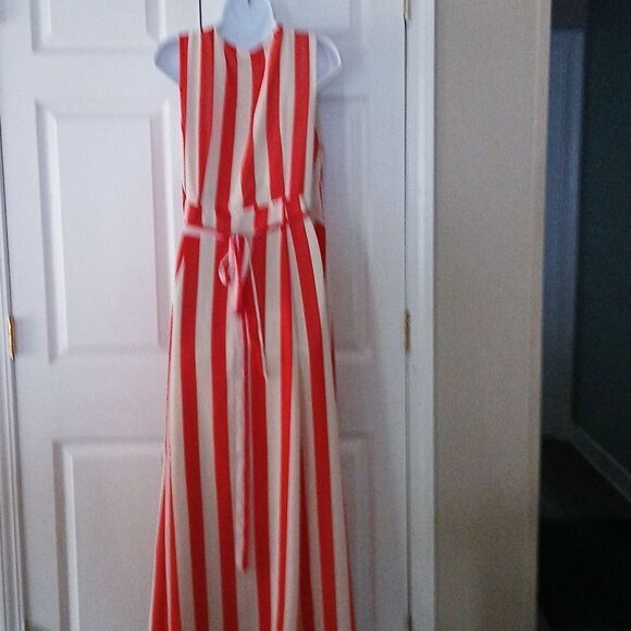 Eva Mendes Collection Red Candy Stripe Kenzie Maxi Wrap Dress Sz L - Picture 5 of 6